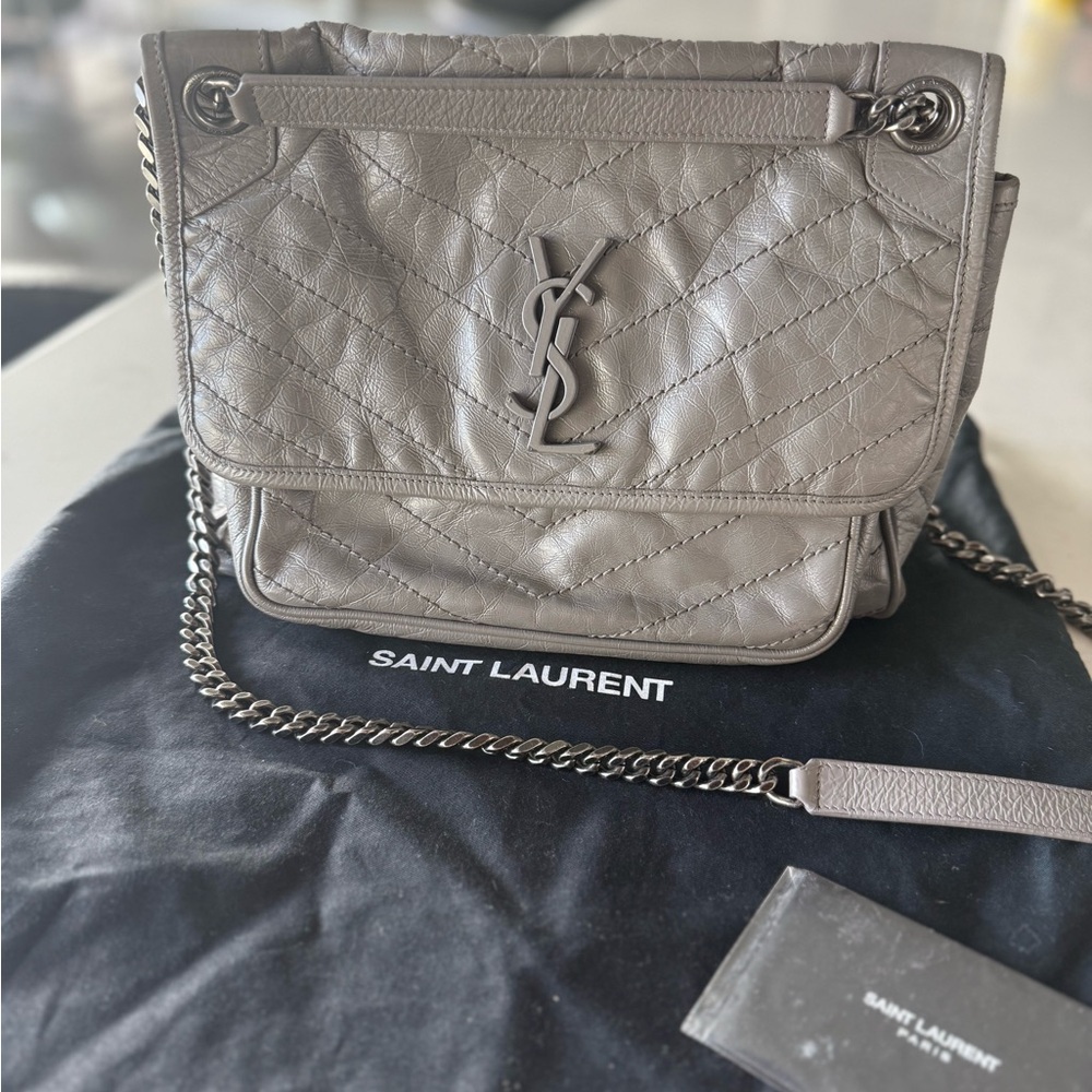 Saint Laurent Taupe Quilted Shoulder Bag